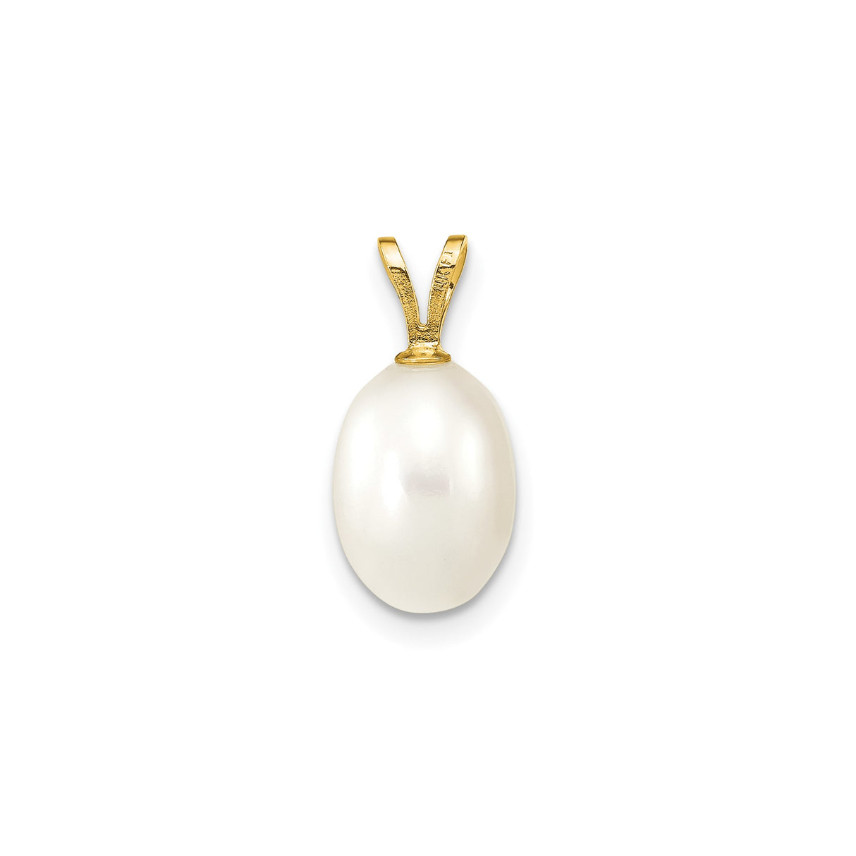 14k Yellow Gold Pendant with White Freshwater Oval Pearl, Classic Drop Style for Women