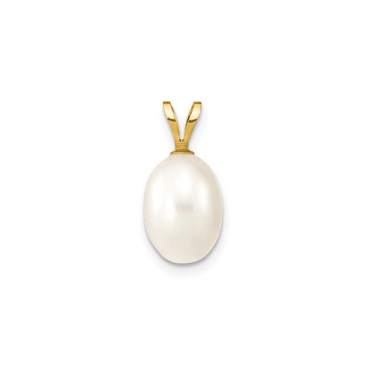 14k Yellow Gold Pendant with White Freshwater Oval Pearl, Classic Drop Style for Women