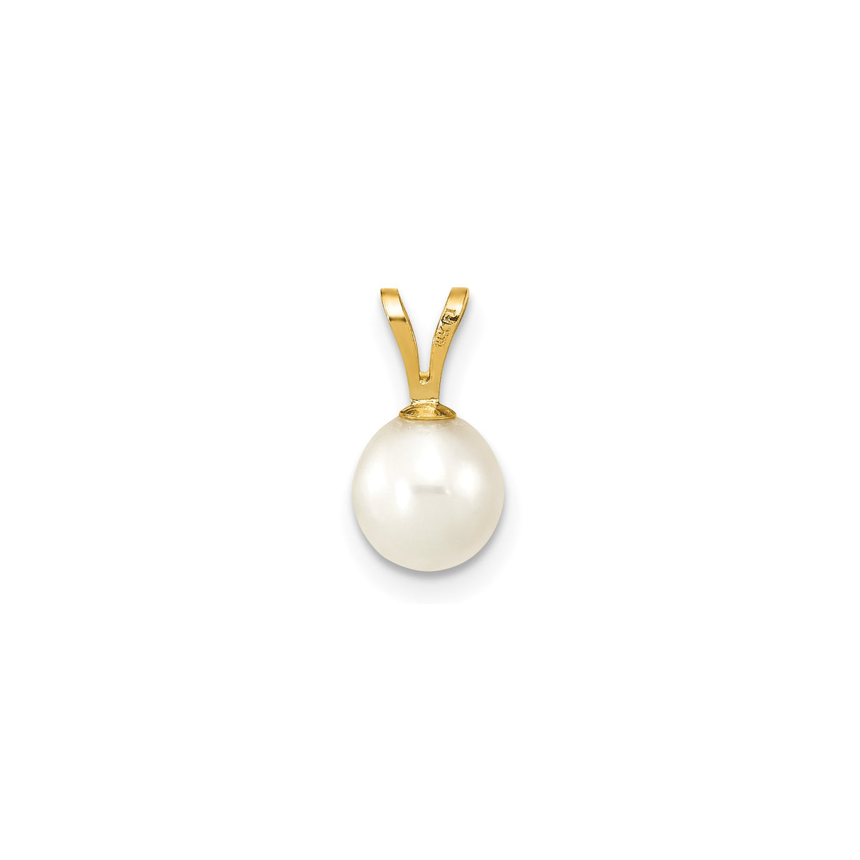 14k Yellow Gold Pendant with Round White Cultured Pearl and V-Bail Setting