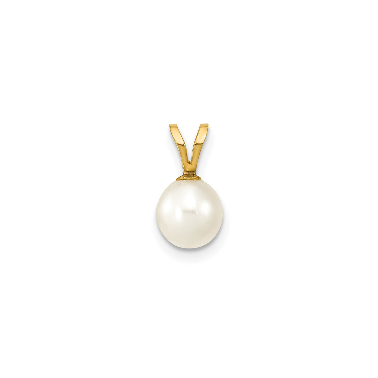 14k Yellow Gold Pendant with Round White Cultured Pearl and V-Bail Setting