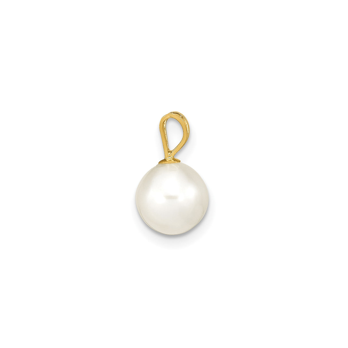 14k Yellow Gold Pearl Pendant with Round White Cultured Pearl and Polished V-Bail