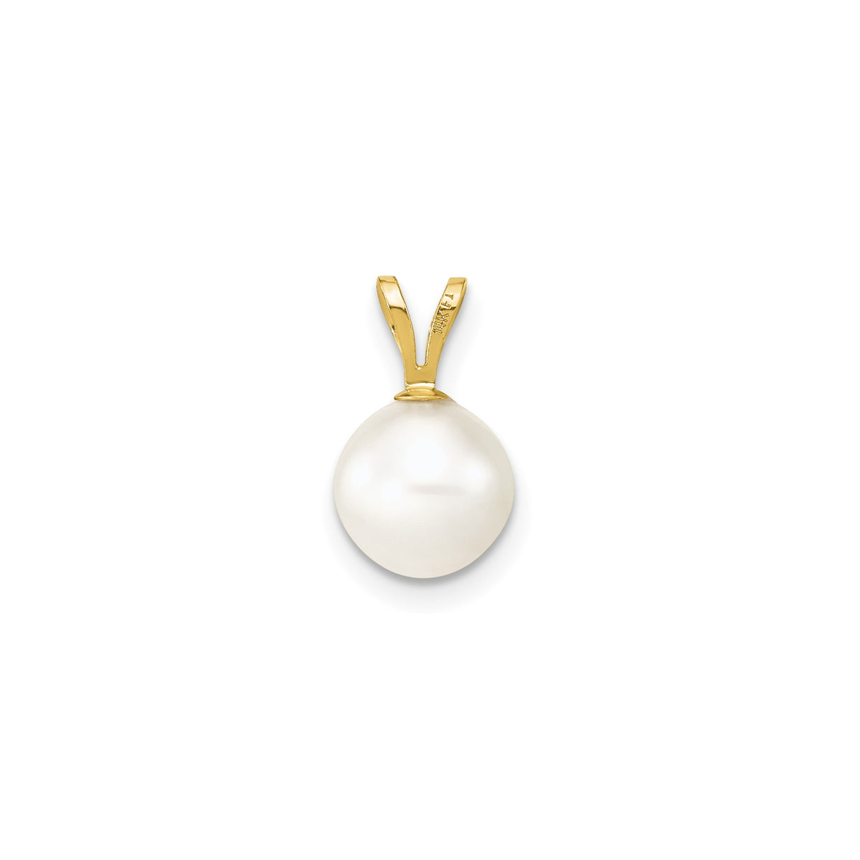 14k Yellow Gold Pearl Pendant with Round White Cultured Pearl and Polished V-Bail