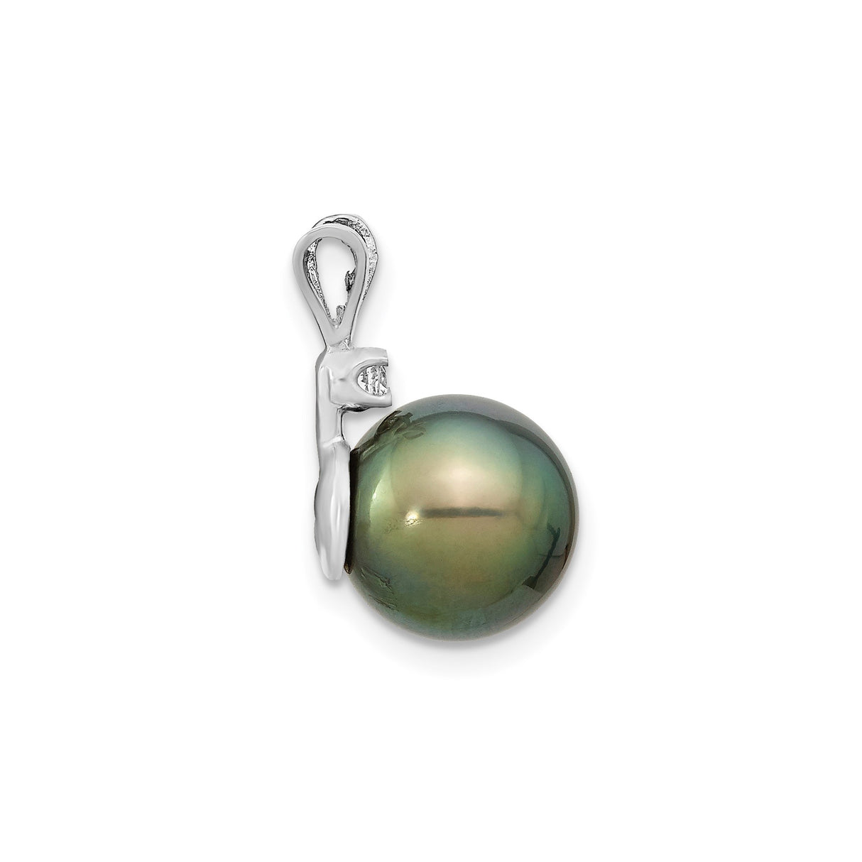14k White Gold Pendant with Black Tahitian Pearl and Diamond Accent for Women