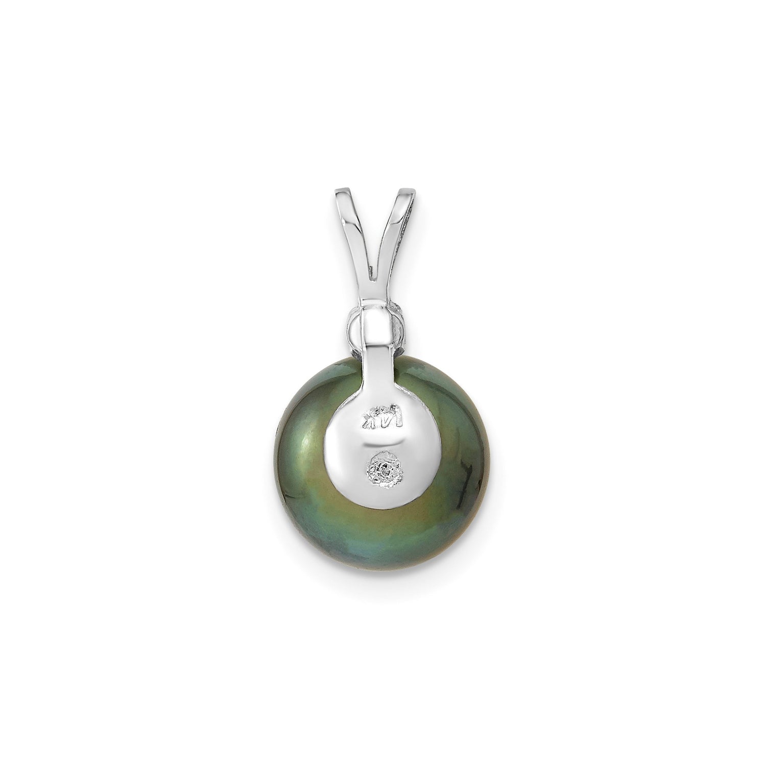 14k White Gold Pendant with Black Tahitian Pearl and Diamond Accent for Women