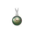 14k White Gold Pendant with Black Tahitian Pearl and Diamond Accent for Women