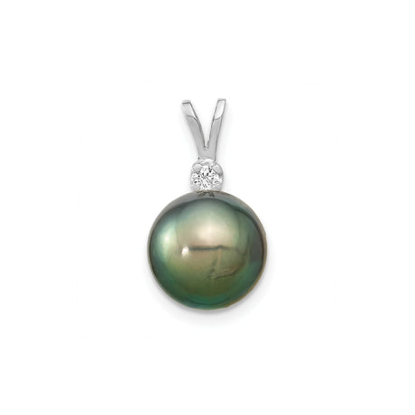14k White Gold Pendant with Black Tahitian Pearl and Diamond Accent for Women