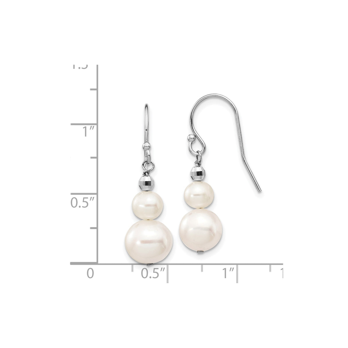 14k White Gold Dangle Earrings with Round Cultured Freshwater Pearls and Faceted Beads