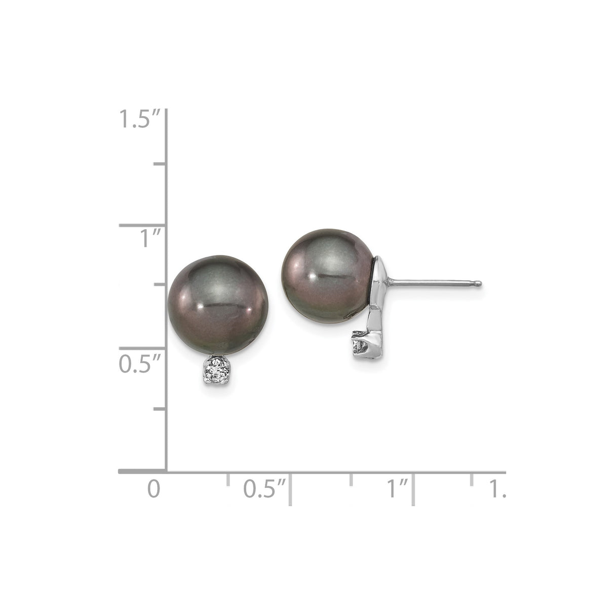 14k White Gold Stud Earrings with Black Cultured Pearl and Diamond Accents