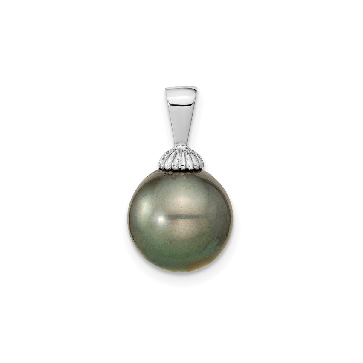 14k White Gold Pendant with Tahitian Pearl and Seashell Design for Women
