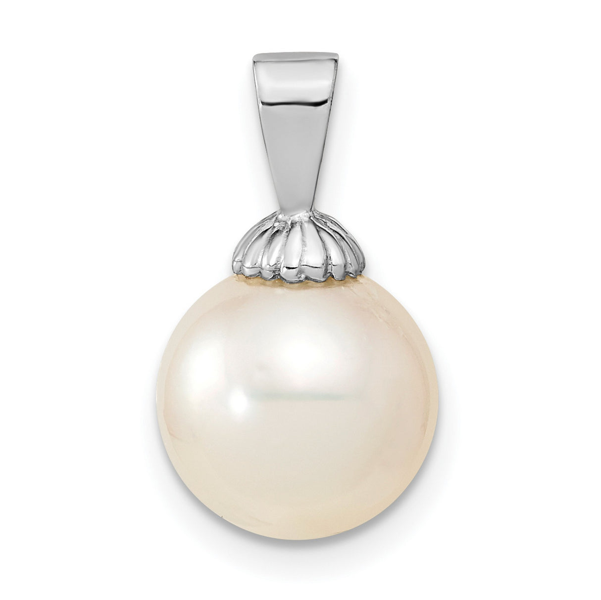 14k White Gold Pendant with Round Cultured Pearl, Classic Jewelry for Women