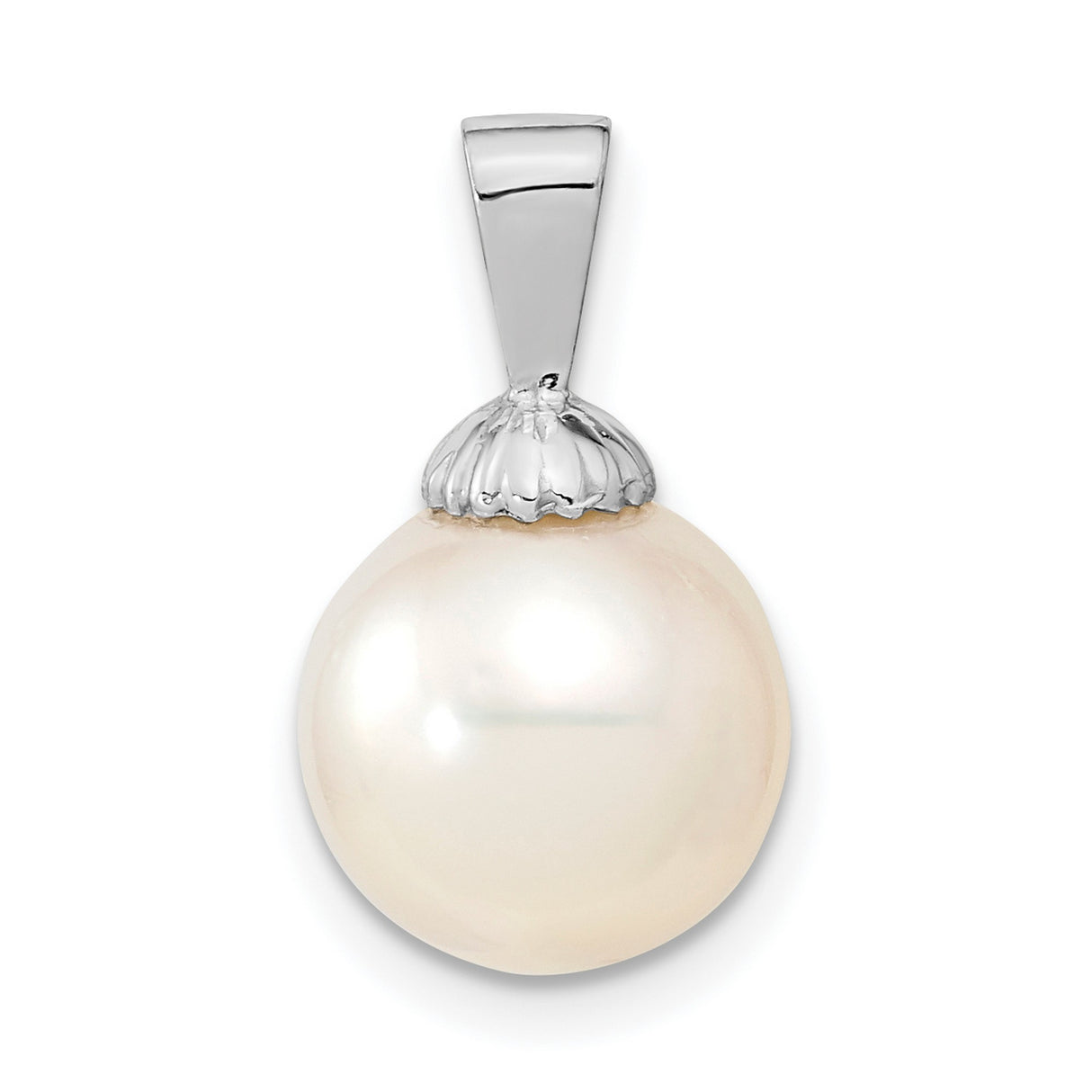 14k White Gold Pendant with Round Cultured Pearl, Classic Jewelry for Women