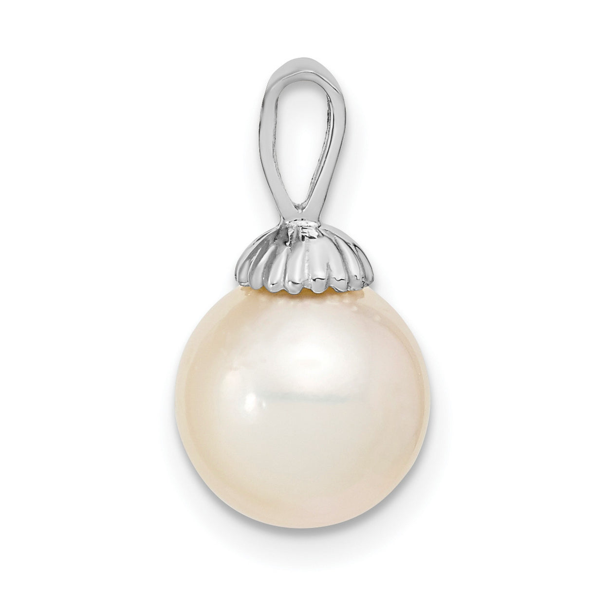 14k White Gold Pendant with Cultured Pearl, Scallop Shell Cap, Minimalist Design