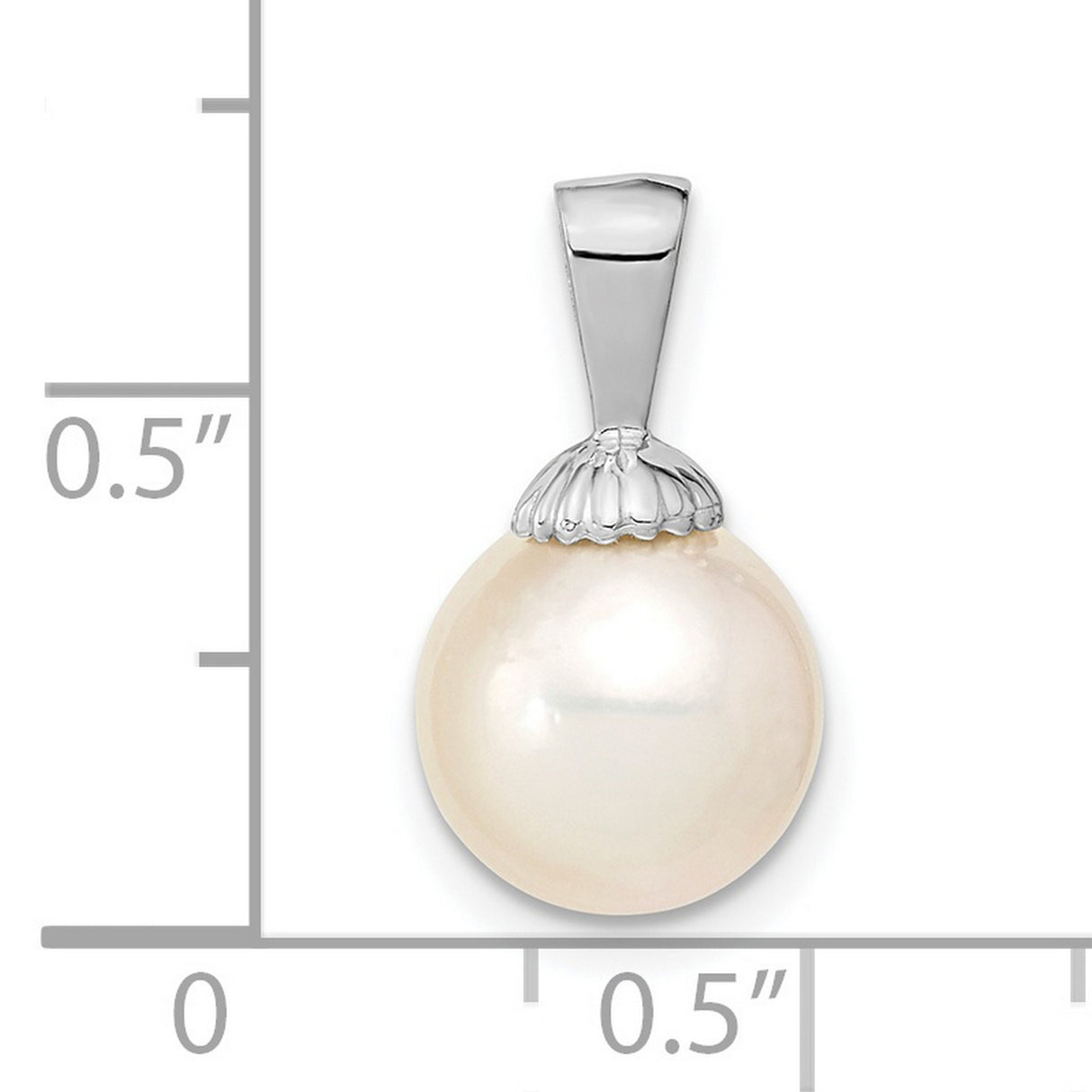 14k White Gold Pendant with Cultured Pearl, Scallop Shell Cap, Minimalist Design