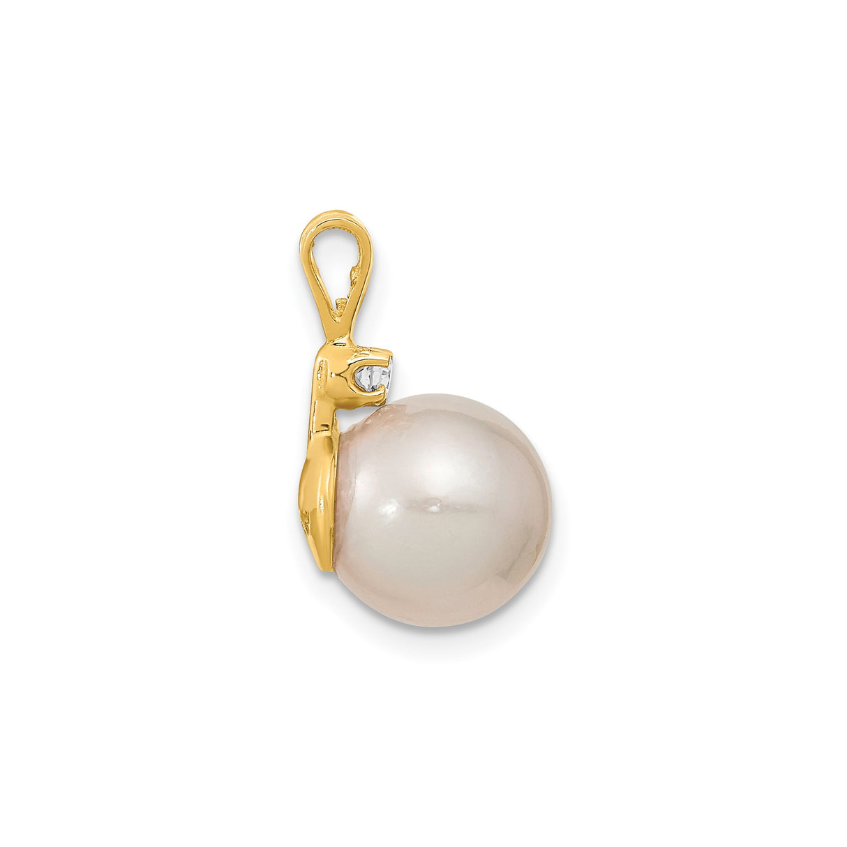 14k Yellow Gold Pendant with Round White Cultured Pearl and Diamond Accent
