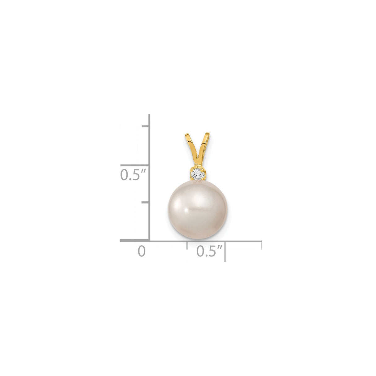14k Yellow Gold Pendant with Round White Cultured Pearl and Diamond Accent