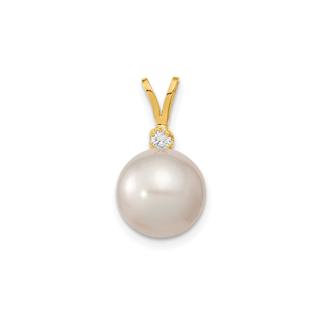 14k Yellow Gold Pendant with Round White Cultured Pearl and Diamond Accent