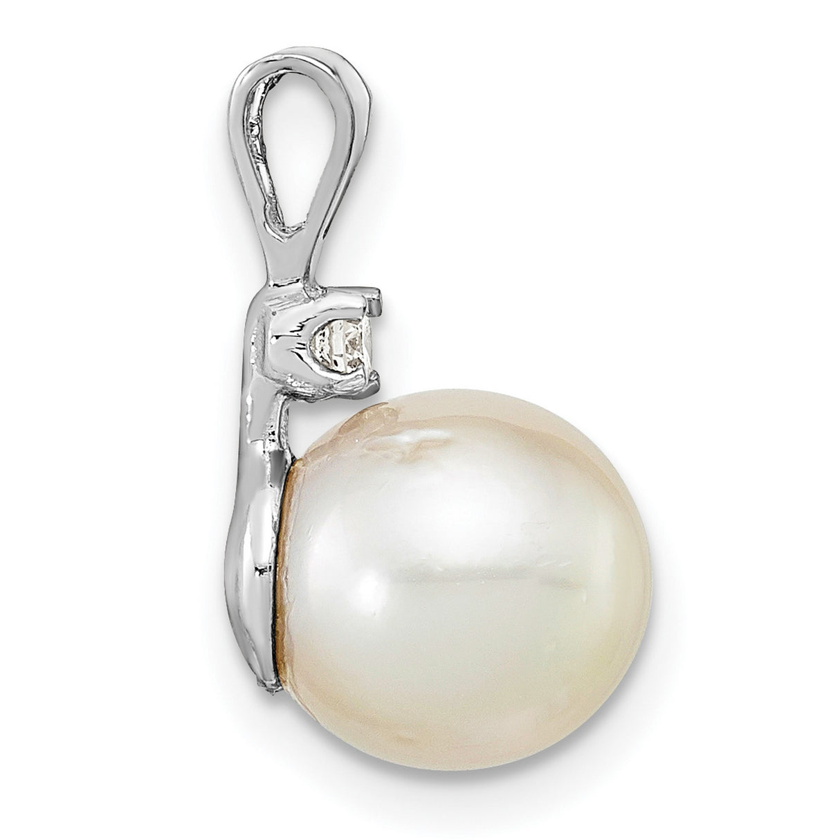 14k White Gold Pearl Pendant with Diamond Accent, Timeless Bridal or Formal Jewelry