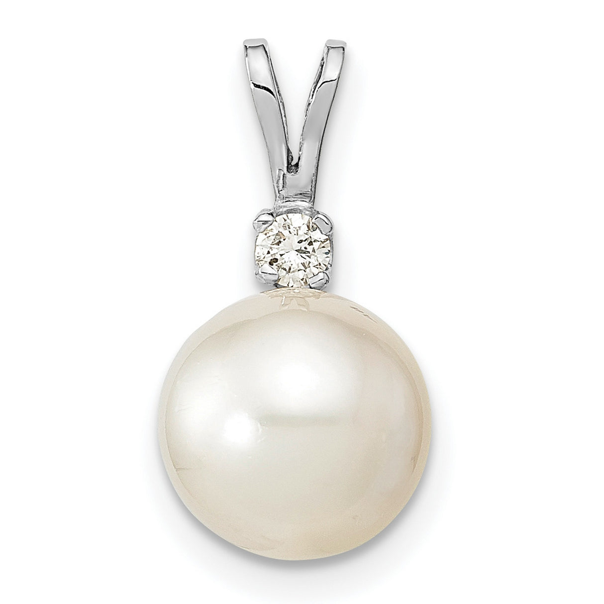 14k White Gold Pearl Pendant with Diamond Accent, Timeless Bridal or Formal Jewelry