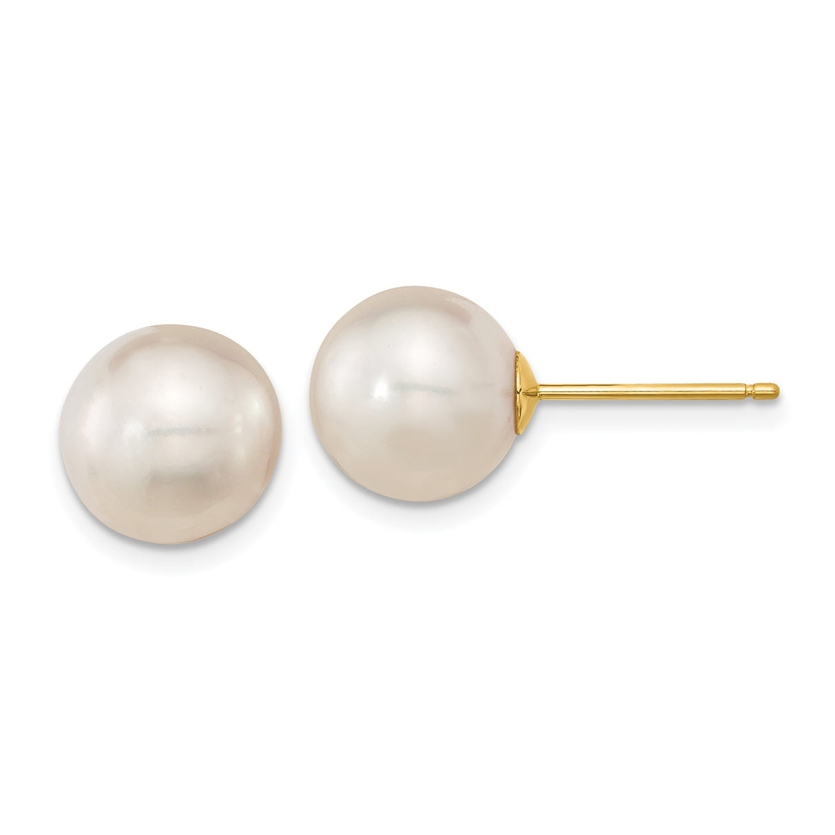 14k Yellow Gold Stud Earrings with Cultured Pearl, Classic Minimalist Design for Women