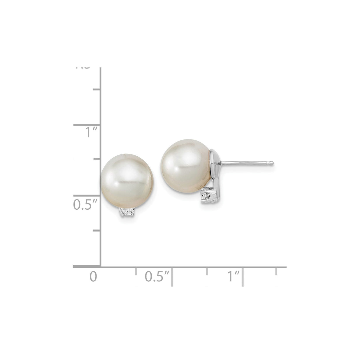 14k White Gold Stud Earrings with Pearl and Diamond Accents, Classic Bridal Style
