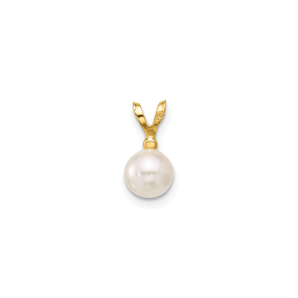 14k Yellow Gold Pendant with White Cultured Pearl and Diamond Accent, V-Shape Bail