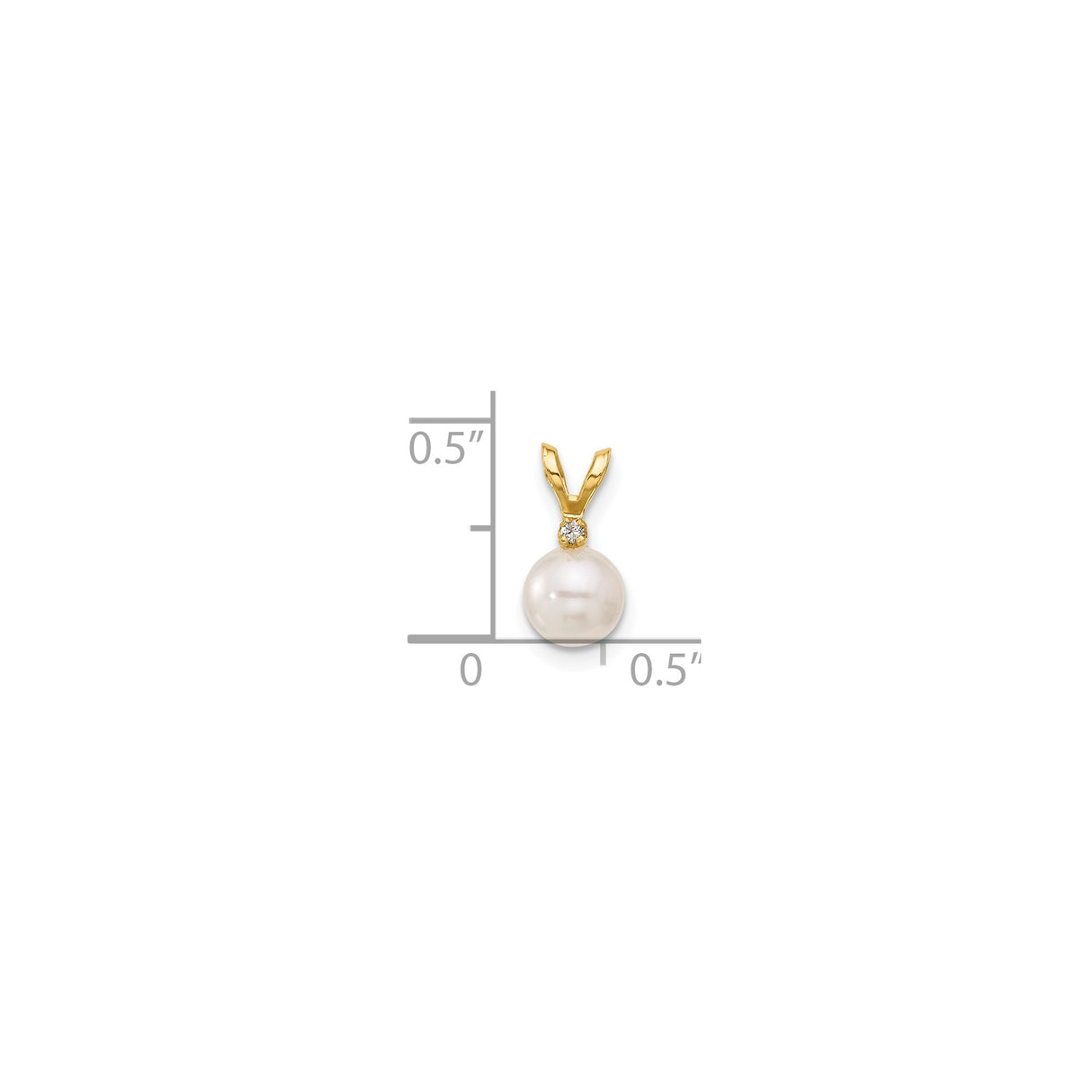 14k Yellow Gold Pendant with White Cultured Pearl and Diamond Accent, V-Shape Bail