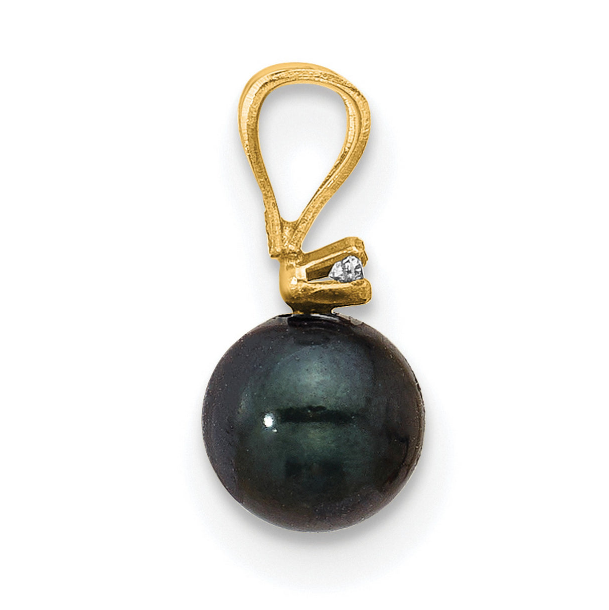 14k Yellow Gold Pendant with Black Cultured Akoya Pearl and Diamond Accent, Drop Style Charm
