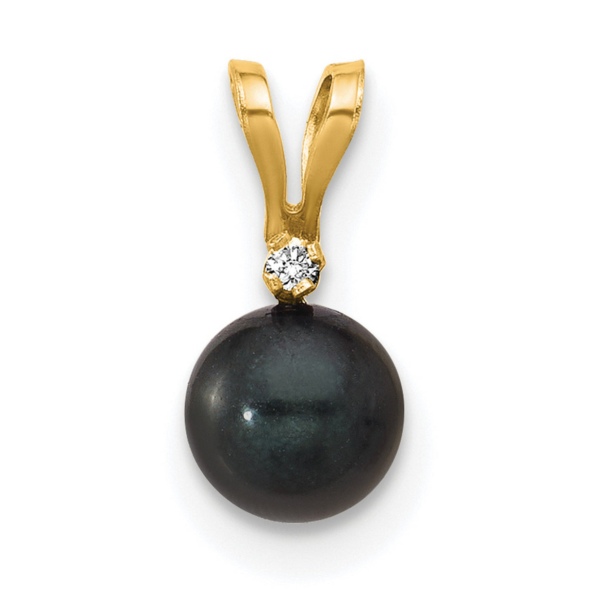 14k Yellow Gold Pendant with Black Cultured Akoya Pearl and Diamond Accent, Drop Style Charm