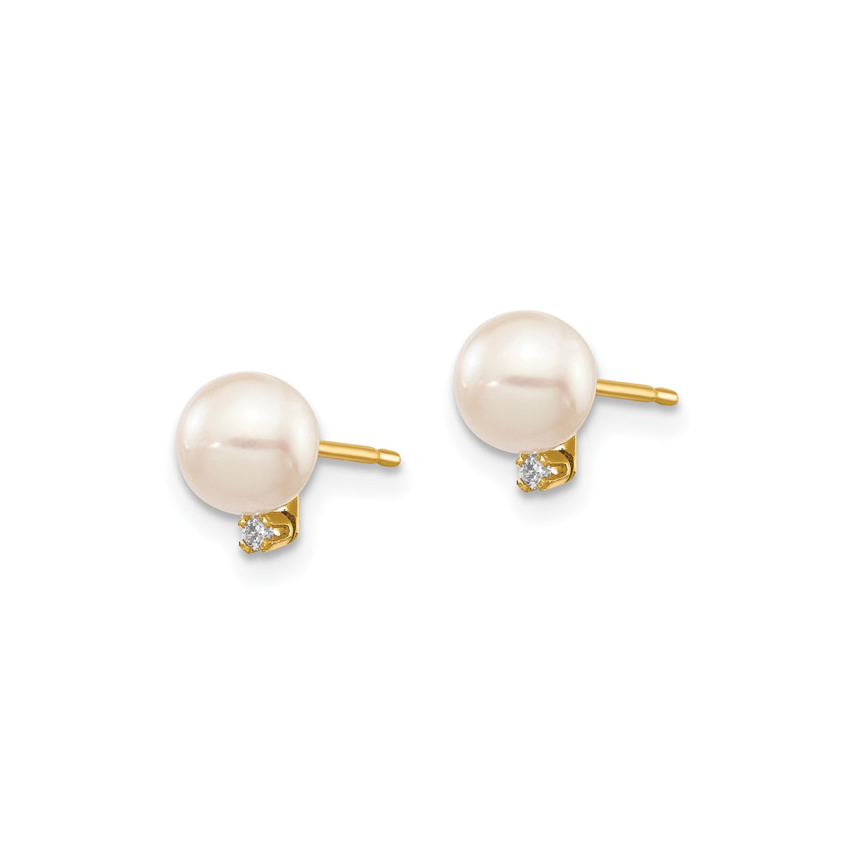 14k Yellow Gold Pearl Stud Earrings with Diamond Accents, Classic Bridal Style