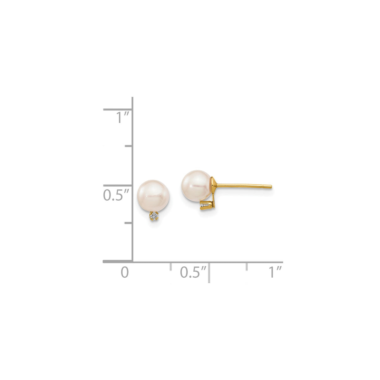 14k Yellow Gold Pearl Stud Earrings with Diamond Accents, Classic Bridal Style