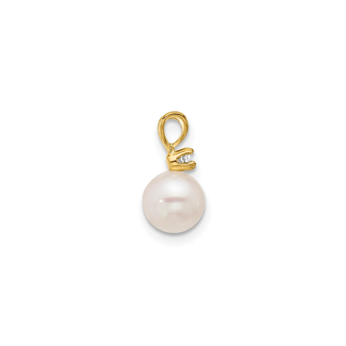 14k Yellow Gold Pendant with White Pearl and Diamond Accent, Classic Style for Women
