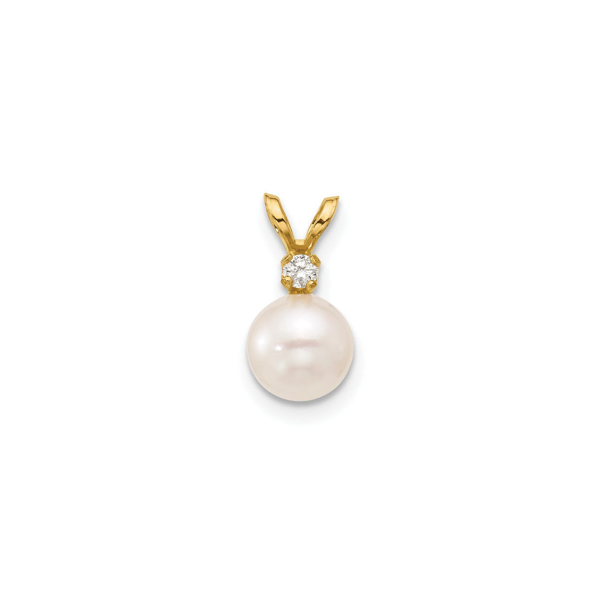 14k Yellow Gold Pendant with White Pearl and Diamond Accent, Classic Style for Women
