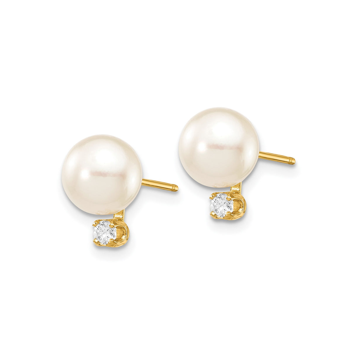 14k Yellow Gold Stud Earrings with Cultured Pearls and Diamond Accents, Classic Bridal Style
