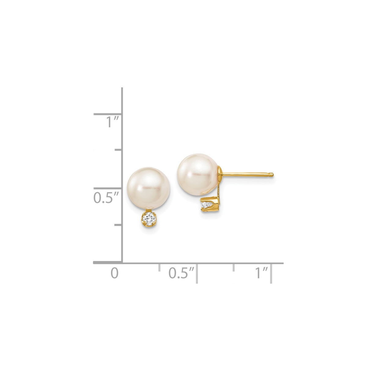 14k Yellow Gold Stud Earrings with Cultured Pearls and Diamond Accents, Classic Bridal Style