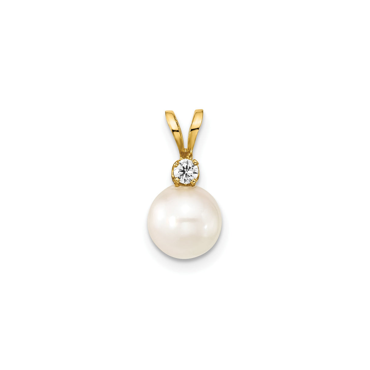 14k Yellow Gold Pendant with White Akoya Pearl and Diamond Accent, Classic Bridal Jewelry