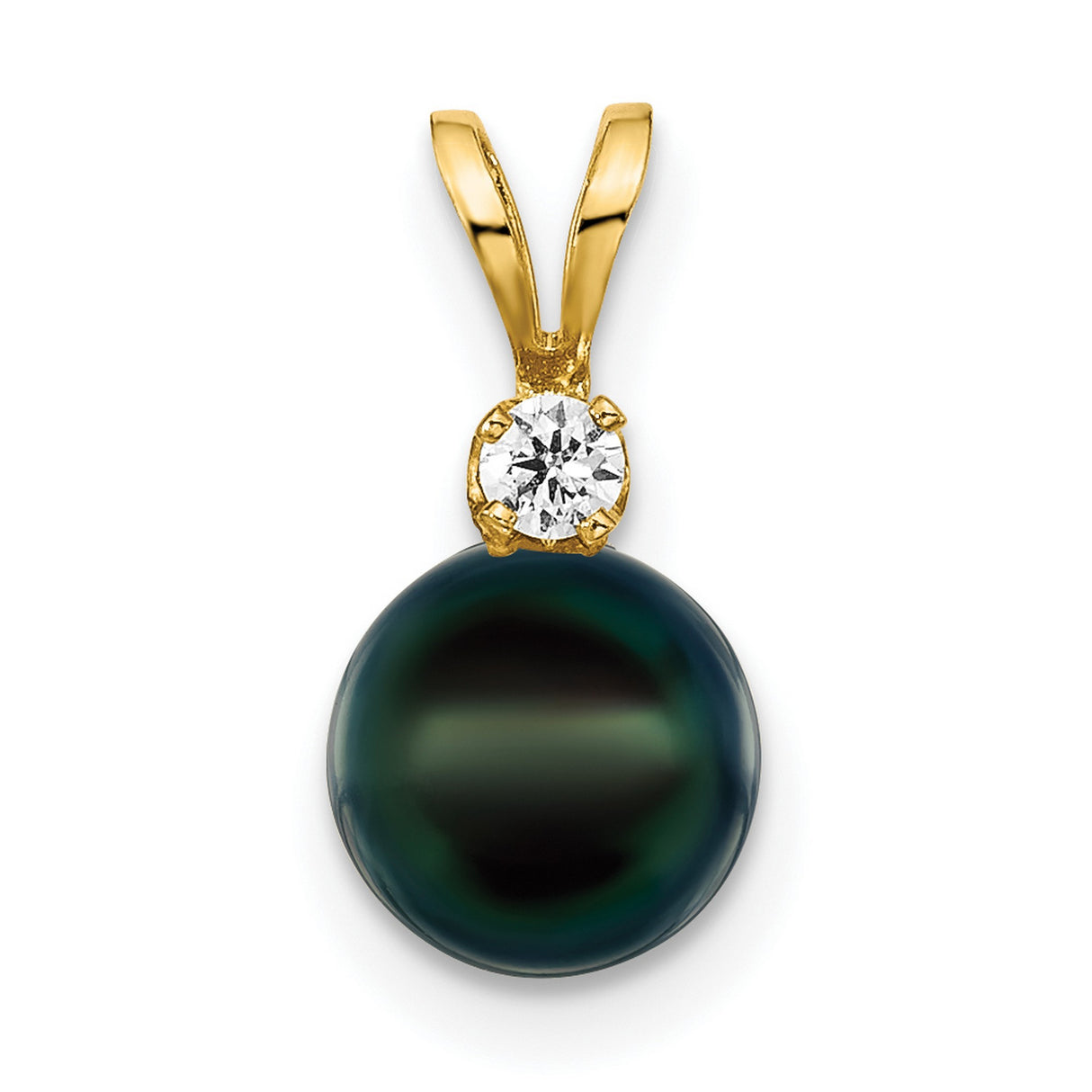 14k Yellow Gold Pendant with Black Akoya Pearl and Diamond Accent, Minimalist Design