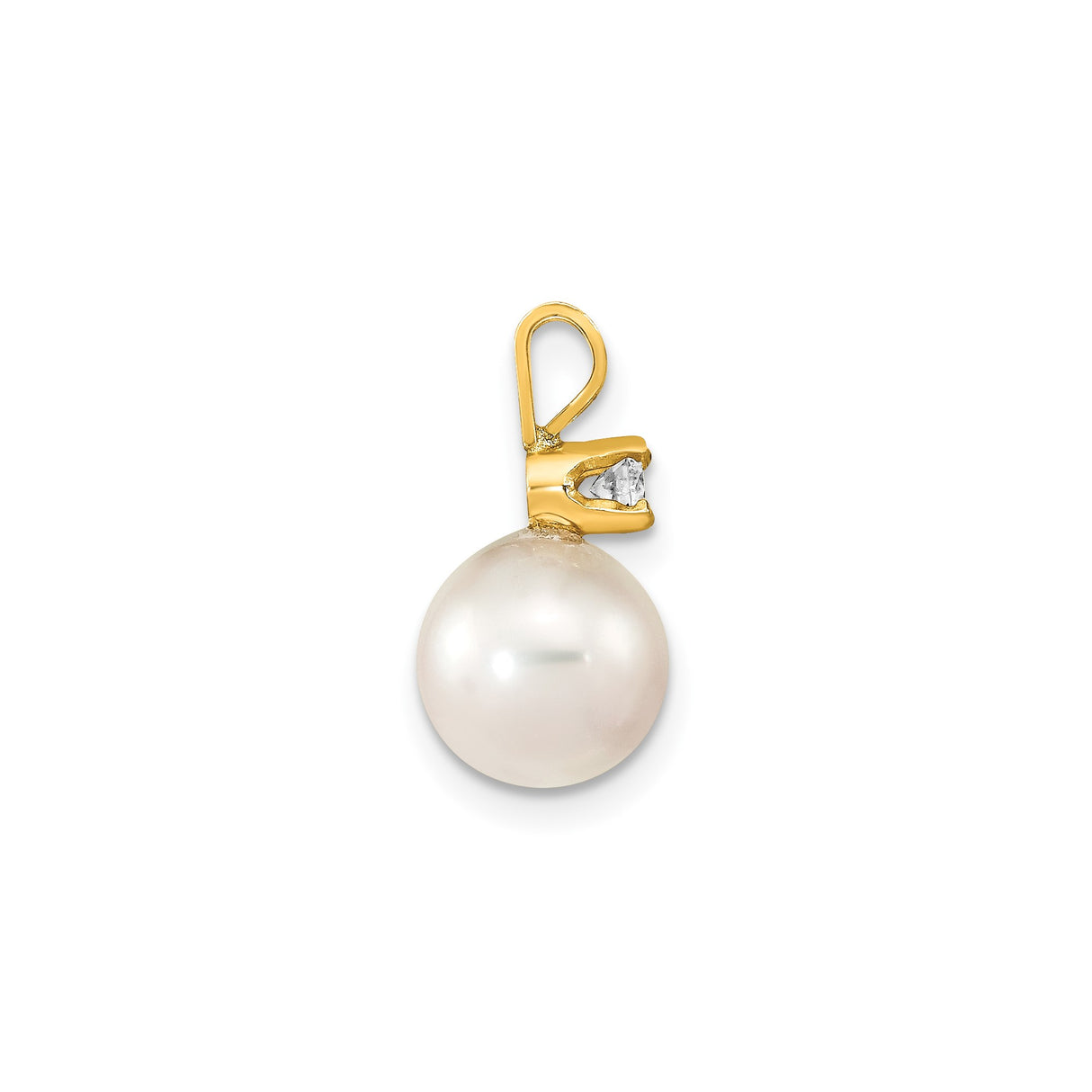 14k Yellow Gold Pendant with White Cultured Pearl and Diamond Accent, Classic Minimalist Design
