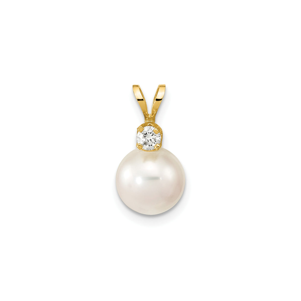 14k Yellow Gold Pendant with White Cultured Pearl and Diamond Accent, Classic Minimalist Design