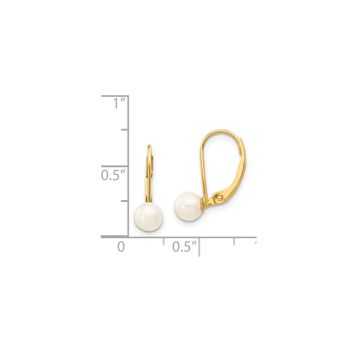 14k Yellow Gold Leverback Earrings with White Pearl Drops, Classic Round Pearl Design