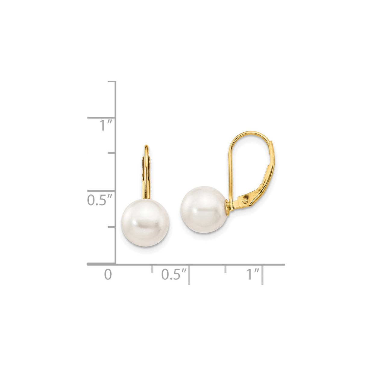 14k Yellow Gold Leverback Earrings with White Pearls, Classic Drop Design for Women