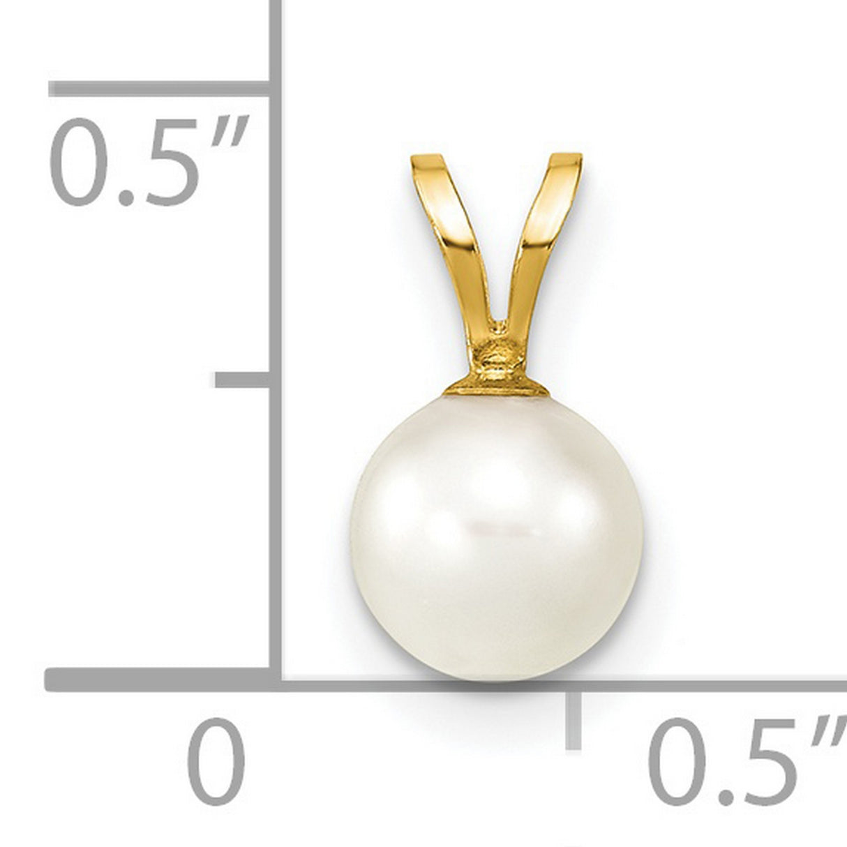 6-7mm White Round Akoya Saltwater Cultured Pearl Charm Pendant in Real 14k Yellow Gold