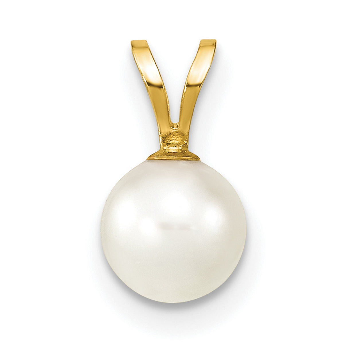 6-7mm White Round Akoya Saltwater Cultured Pearl Charm Pendant in Real 14k Yellow Gold