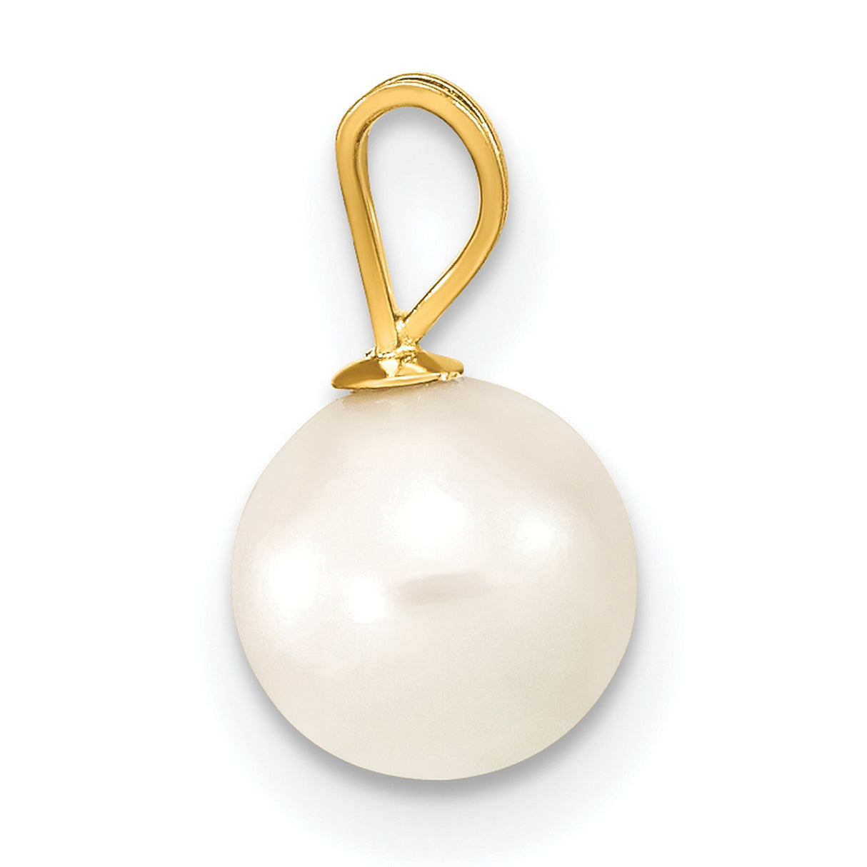 14k Yellow Gold Pendant with White Pearl, Classic V Bail, Timeless Minimalist Design for Women