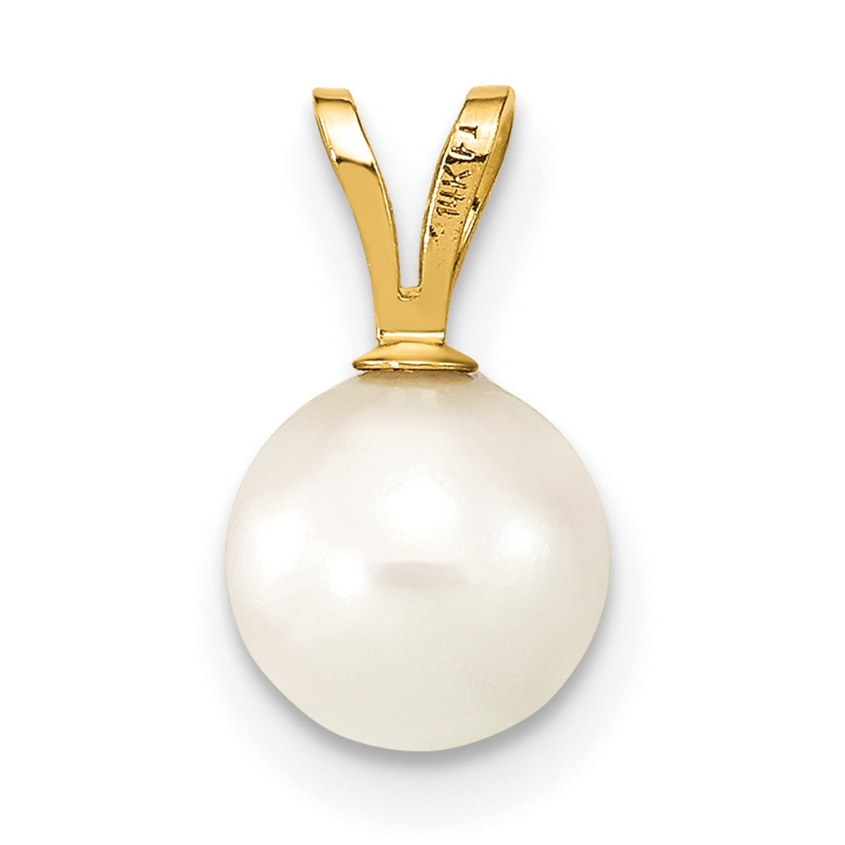 14k Yellow Gold Pendant with White Pearl, Classic V Bail, Timeless Minimalist Design for Women