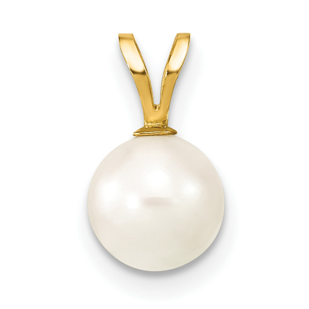 14k Yellow Gold Pendant with White Pearl, Classic V Bail, Timeless Minimalist Design for Women