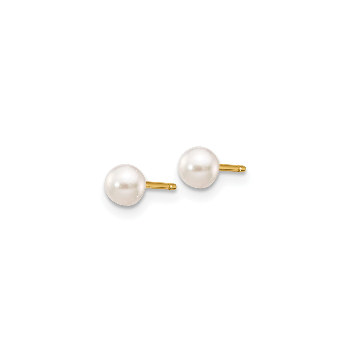 14k Yellow Gold Stud Earrings with White Round Pearls, Classic Timeless Design for Women