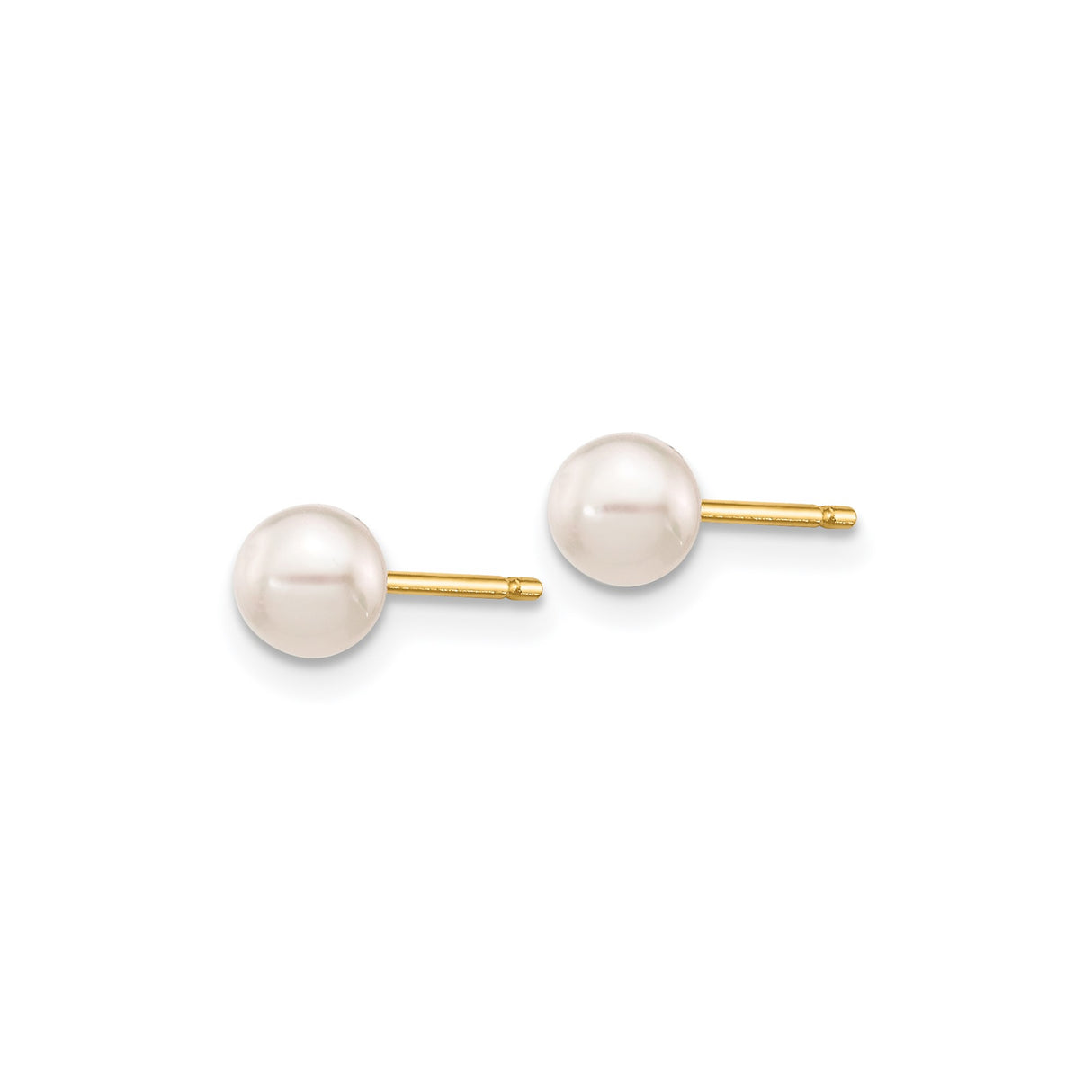 14k Yellow Gold Pearl Stud Earrings with Round White Cultured Pearls, Classic Design for Women
