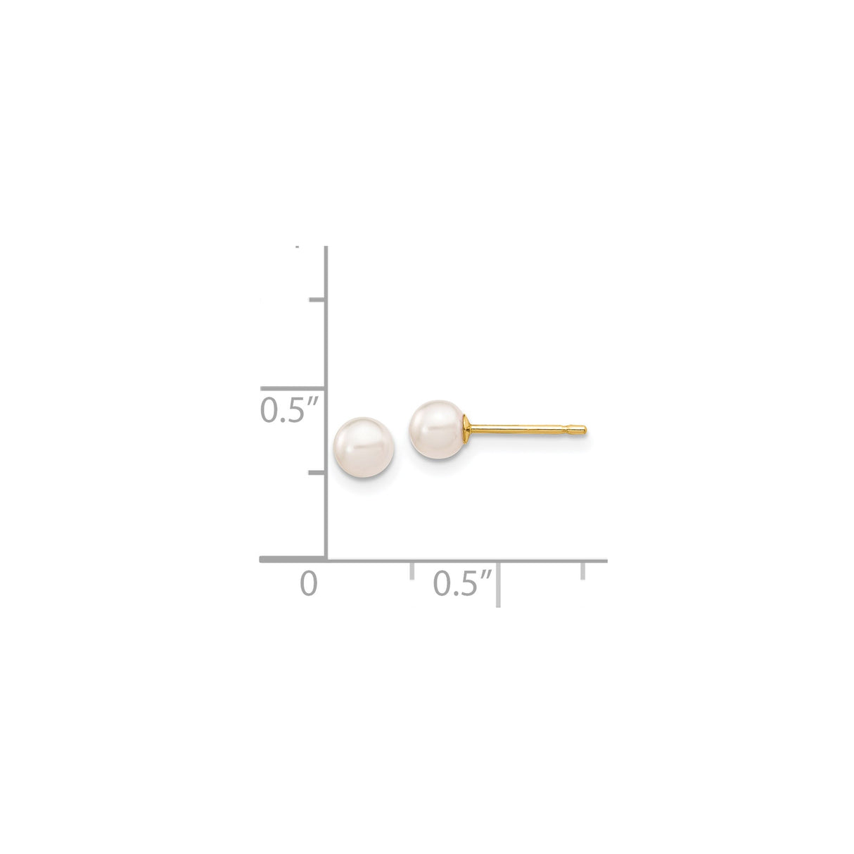 14k Yellow Gold Pearl Stud Earrings with Round White Cultured Pearls, Classic Design for Women