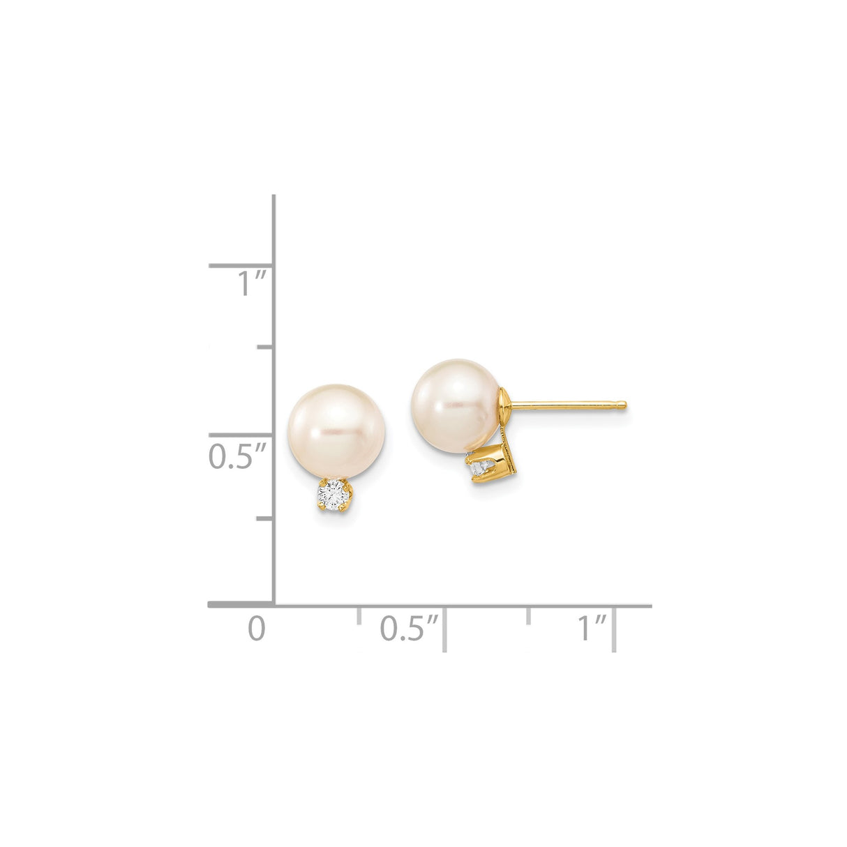 14k Yellow Gold Stud Earrings with Round Freshwater Pearls and Diamond Accents for Women