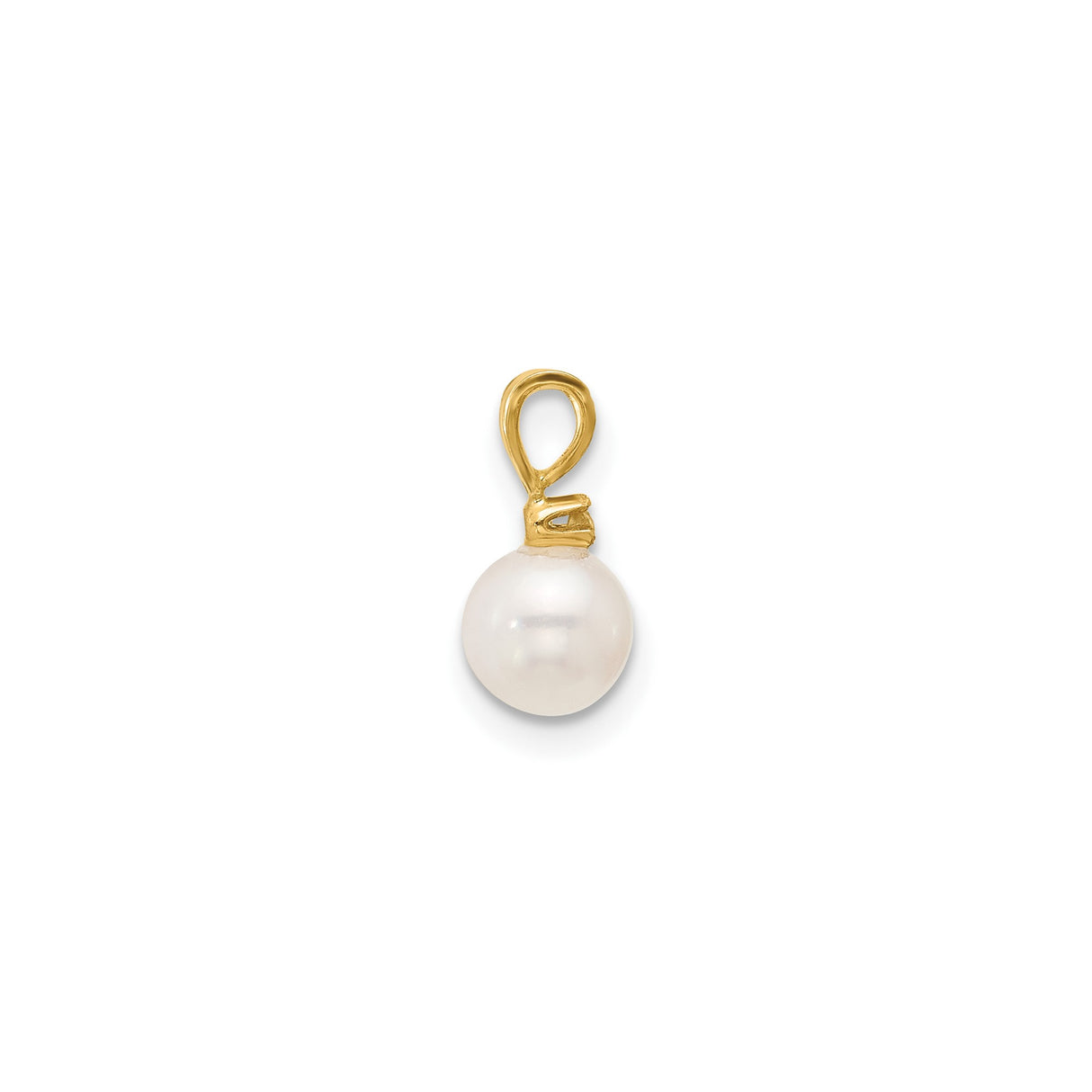 14k Yellow Gold Pendant with White Cultured Pearl and Diamond Accent, Classic Solitaire Style